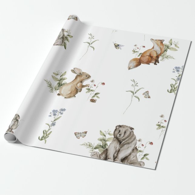 Cadeau Aquarelle Bois Papier d'enveloppement animal (Déroulé)