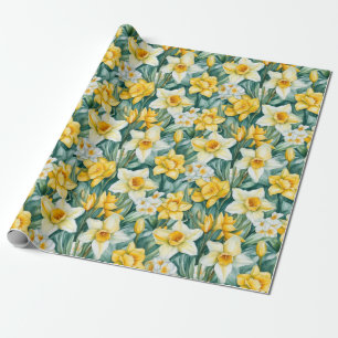 Cadeau Aquarelle Daffodiles Enveloppement Papier Rouleau