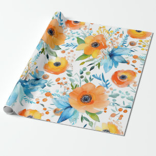 Cadeau Aquarelle Oranges florales et papier d'enveloppeme