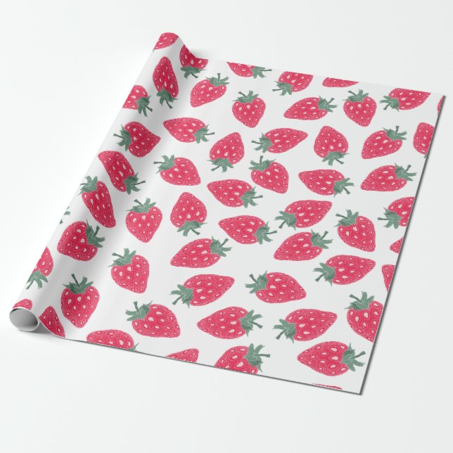 Cadeau Aquarelle Papier d'enveloppement de fraise - Berry (Déroulé)