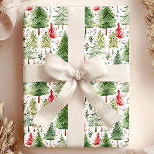 Cadeau Aquarelle Pine Arbres Vacances Papier à envelopper
