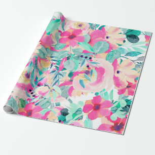Cadeau Aquarelle rose papier d'enveloppement floral