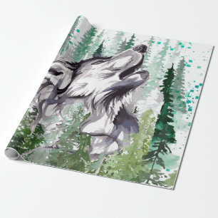 Cadeau Aquarelle Wolf Papier d'enveloppement de loup co
