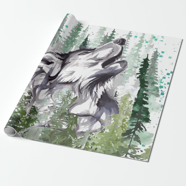 Cadeau Aquarelle Wolf | Papier d'enveloppement de loup co (Déroulé)