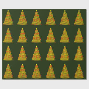 Cadeau Arbre de Noël d'or sur papier d'enveloppement vert