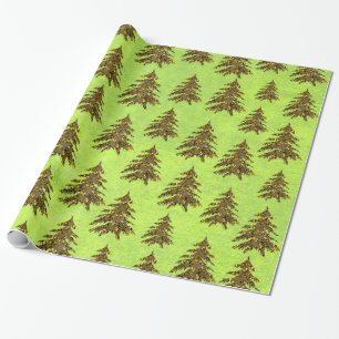 Cadeau Arbre de Noël scintillant sur papier vert abstrait