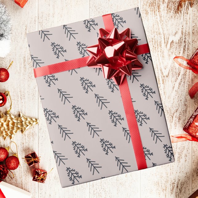 Cadeau Arbres de Noël gris élégant enveloppant papier (Créateur téléchargé)