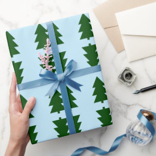 Cadeau Arbres de Noël verts Papier d'enveloppement bleu p