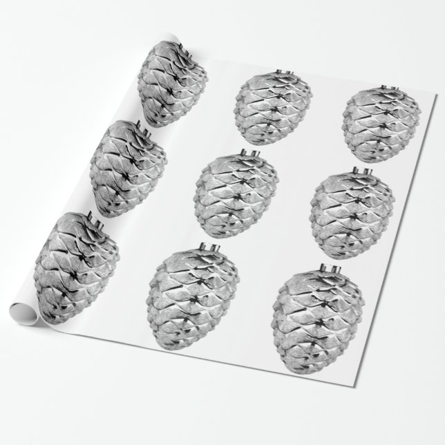 Cadeau Argent Pinecone Ornements Enveloppement Papier (Déroulé)