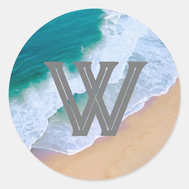 cadeau autocollant monogramme design vague océan s (Devant)