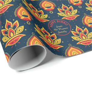 Cadeau Avec Texte, Papier D'Enveloppement Diwali - Diyas