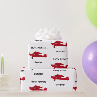 Cadeau Avion rouge vintage Joyeux papier d'enveloppement 