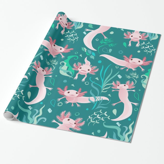 Cadeau Axolotls roses Alotta sur papier d'enveloppement T (Déroulé)