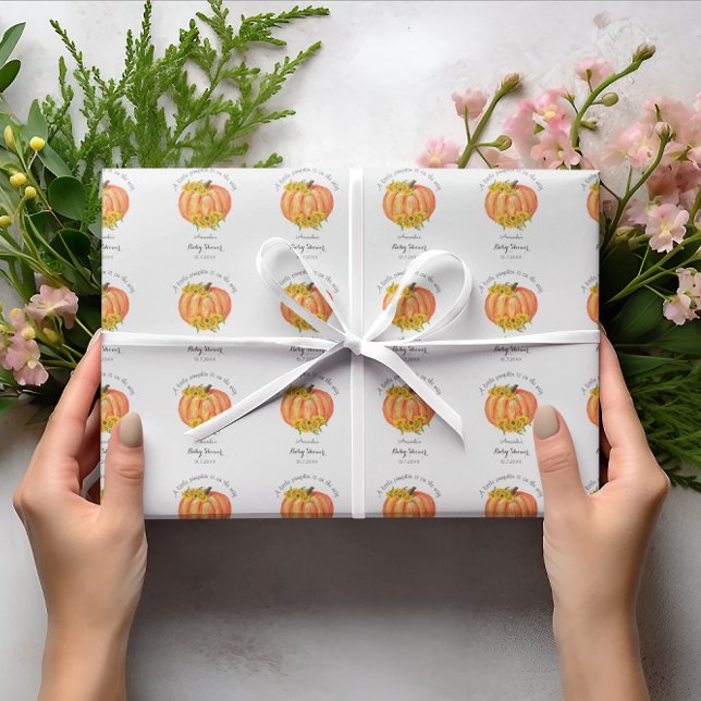 Cadeau Baby shower citrouille Orange Blanc Papier d'envel (Créateur téléchargé)