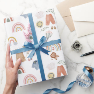 Cadeau baby shower d'aquarelle arc-en-ciel boho papier d'