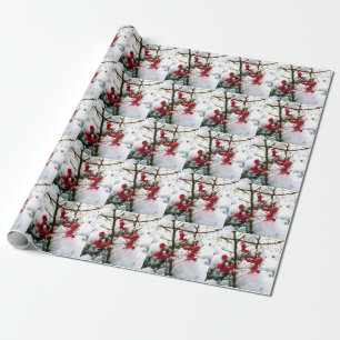 Cadeau BAIES ROUGES EN papier d'emballage de NEIGE