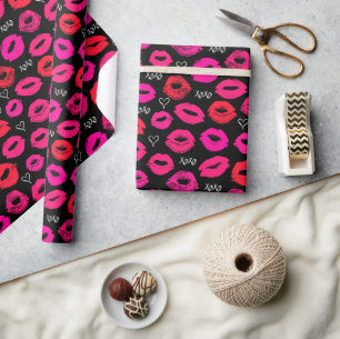 Cadeau Baisers XOXO papier à envelopper rouge et rose