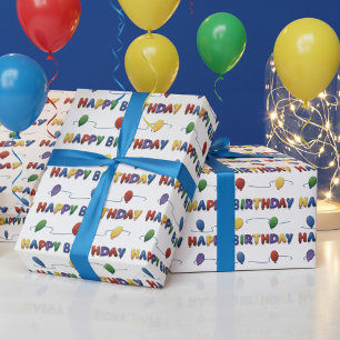 Cadeau Ballons colorés Joyeux papier d'enveloppement d'an