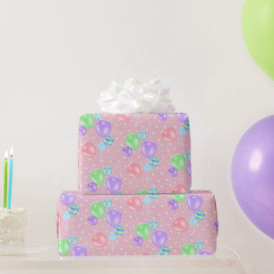 Cadeau Ballons D'Anniversaire Sur Papier Enveloppé Pois