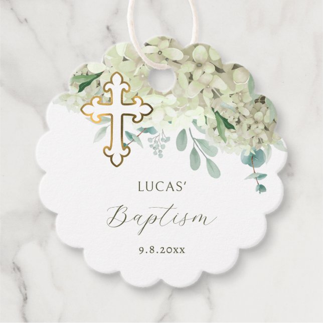 Cadeau Baptêmes blanc Hydrangée Favoriser les étiquettes (Devant)