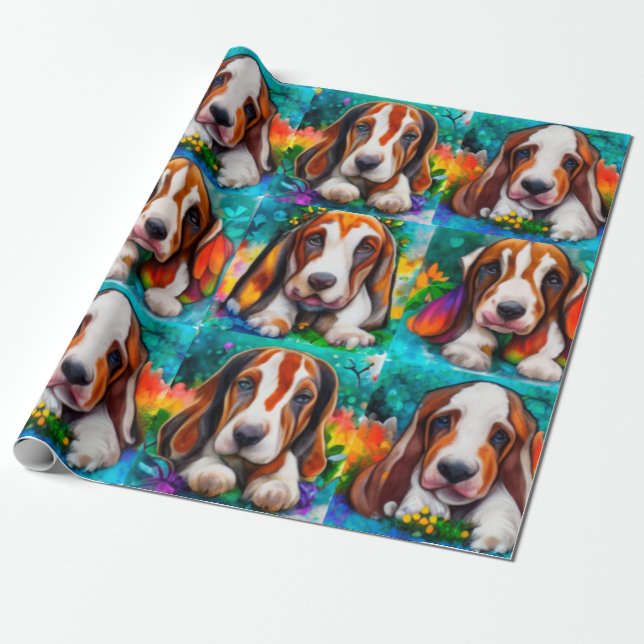 Cadeau Basset hound dogs motif Wrapper Papier (Déroulé)