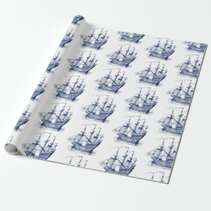 Cadeau Bateau à voile bleu marine 2 Motif Tissu Papier