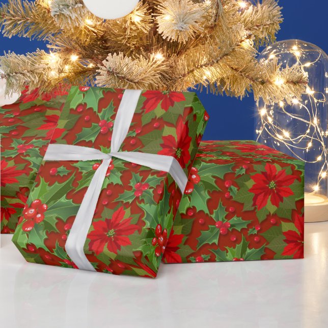 Cadeau Beau Noël Holly Green Red Wrapping Papier (Vacances)