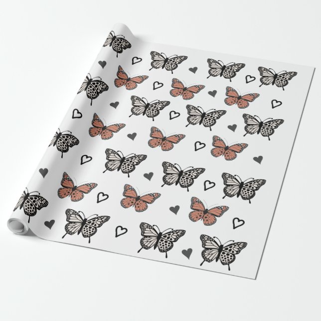 Cadeau "Beau Papier d'enveloppement à thème papillon. (Déroulé)
