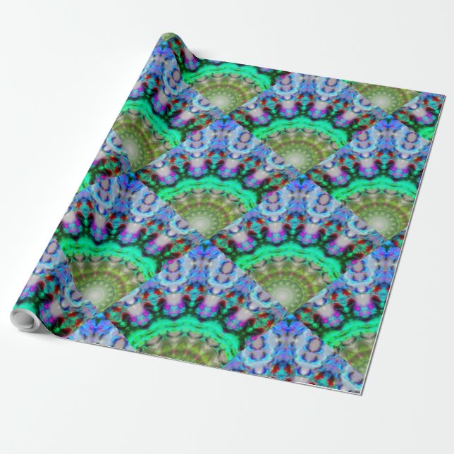 Cadeau Beau papier d'enveloppement MANDALA BLEU VERT (Déroulé)