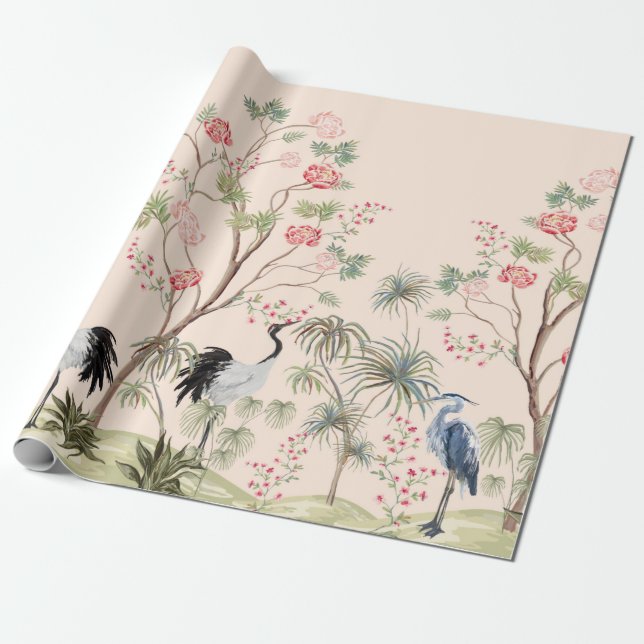 Cadeau Beau papier peint exotique chinoiserie. Main dessi (Déroulé)