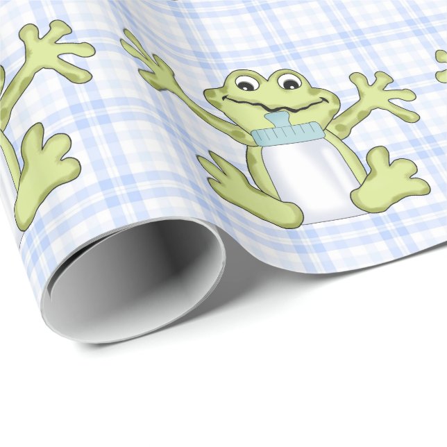 Cadeau Bébé Garçon Frog dessin animé papier d'emballage b (Coin rond)