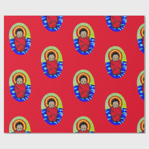 Cadeau BÉBÉ JÉSUS SUR LE Papier D'Enveloppement ROUGE DE 