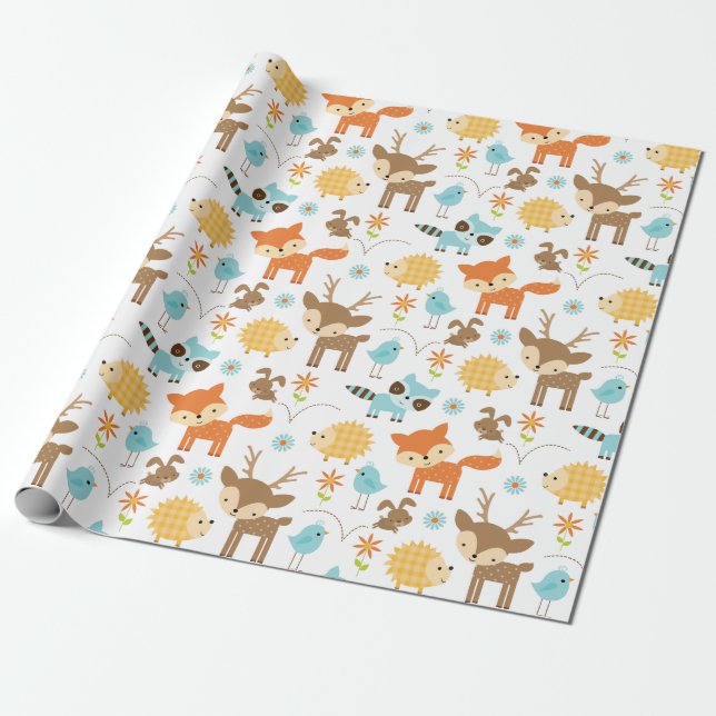 Cadeau Bébé mignon Bois Animaux Enveloppement Papier (Déroulé)
