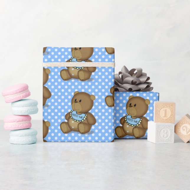 Cadeau Bébé Ours En Teddy Avec Papier D'Enveloppement De  (Baby Shower)