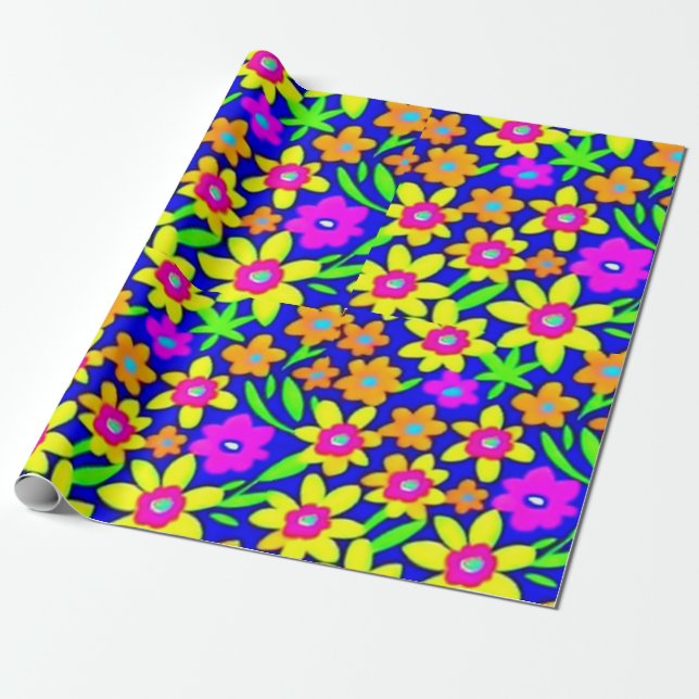 Cadeau Belles fleurs colorées Papier d'enveloppement (Déroulé)