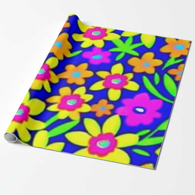 Cadeau Belles fleurs colorées Papier d'enveloppement (Déroulé)
