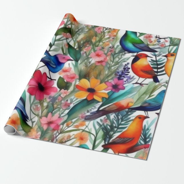 Cadeau Belles fleurs colorées Papier d'enveloppement (Déroulé)