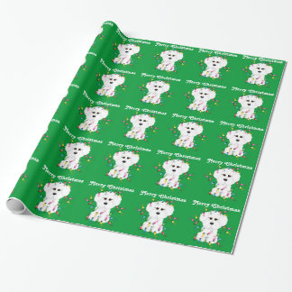Cadeau Bichon Frise allume le papier d'emballage de Noël