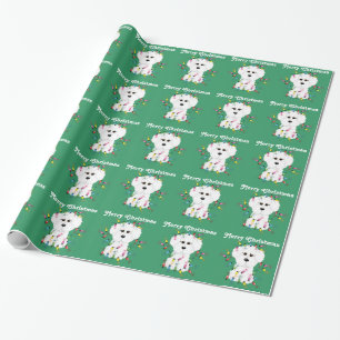 Cadeau Bichon Frise allume le papier d'emballage de Noël