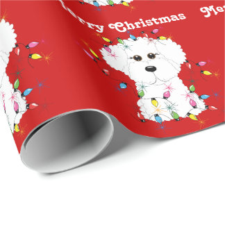 Cadeau Bichon Frise allume le papier d'emballage de Noël