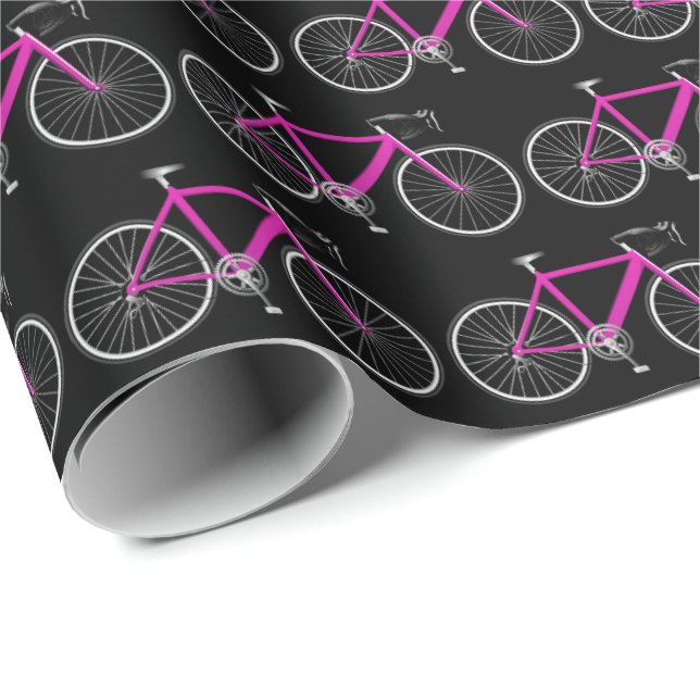 Cadeau bicyclette rose sur papier d'emballage noir (Coin rond)