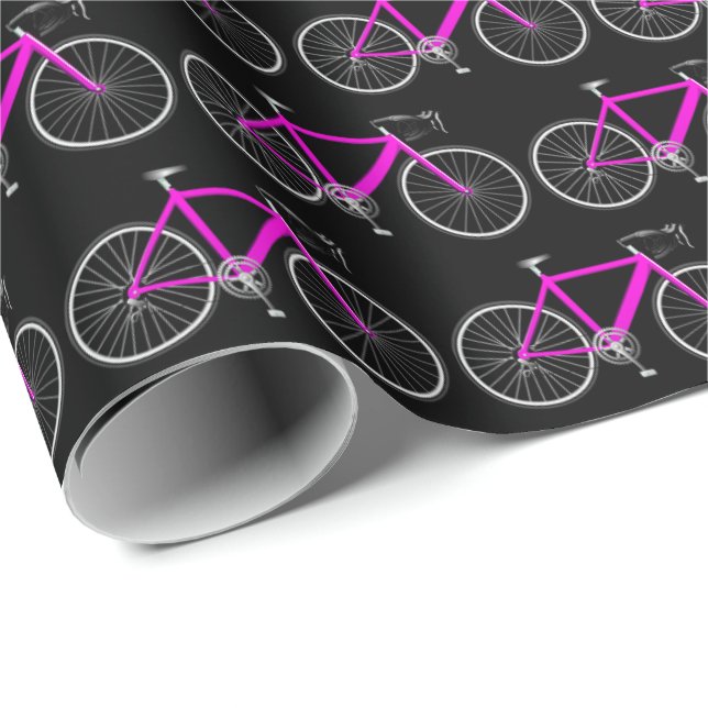 Cadeau bicyclette rose sur papier d'emballage noir (Coin rond)