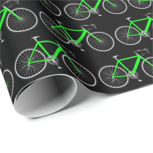 Cadeau bicyclette verte sur papier d'emballage noir (Coin rond)