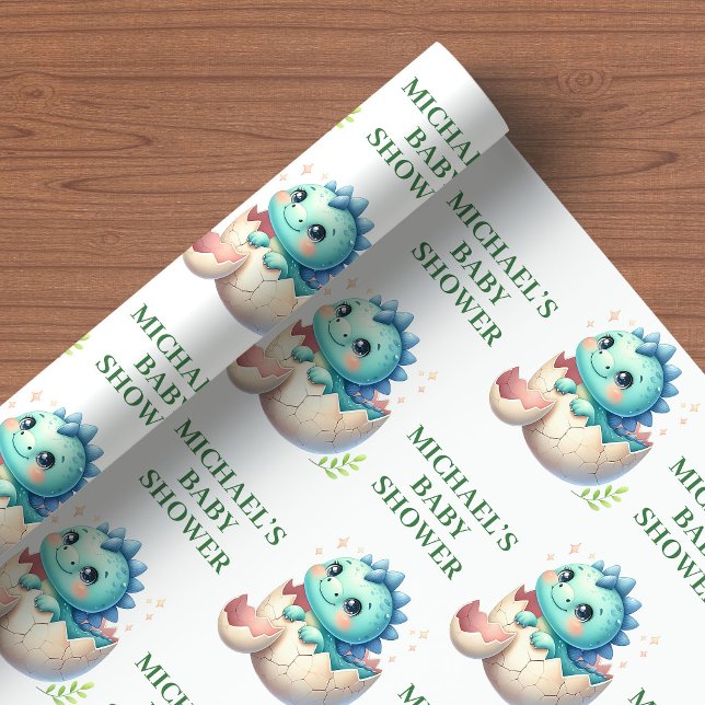 Cadeau Bientôt Éclos Papier de Rechange de Douche Bébé Di (Hatching Soon Shower Wrapping Paper Baby Dino Theme)