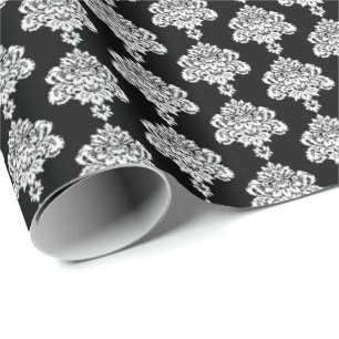 Cadeau Black Papier d'enveloppement blanc Damas