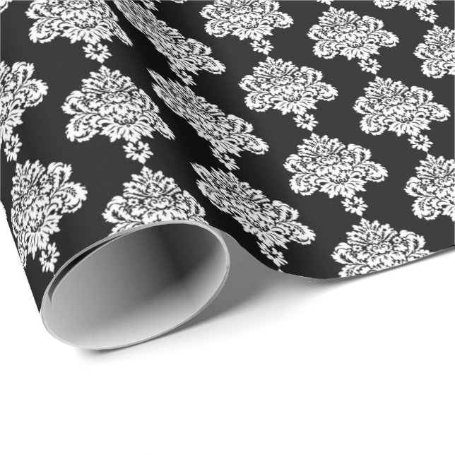 Cadeau Black | Papier d'enveloppement blanc Damas (Coin rond)