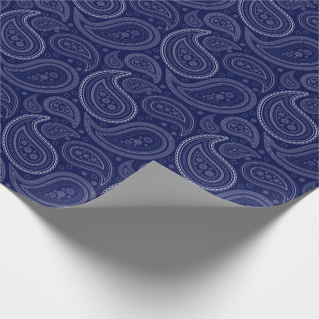 Cadeau Blanc de Paisley sur le papier d'emballage de bleu (Coin)