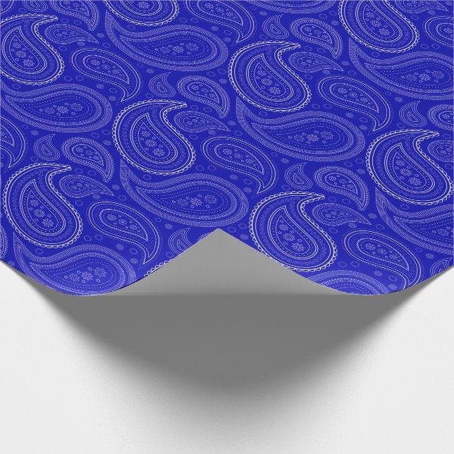 Cadeau Blanc de Paisley sur le papier d'emballage de bleu (Coin)