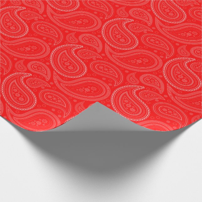 Cadeau Blanc de Paisley sur le papier d'emballage rouge (Coin)
