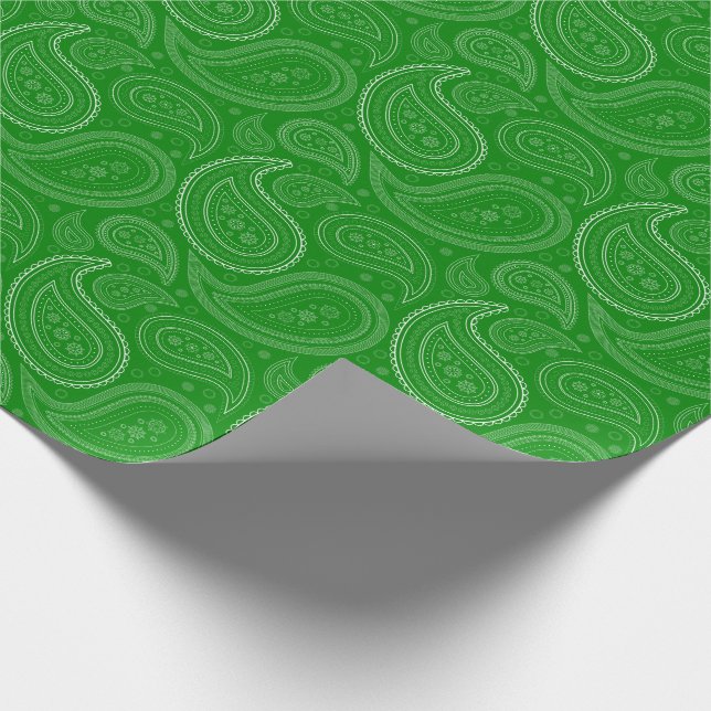 Cadeau Blanc de Paisley sur le papier d'emballage vert (Coin)